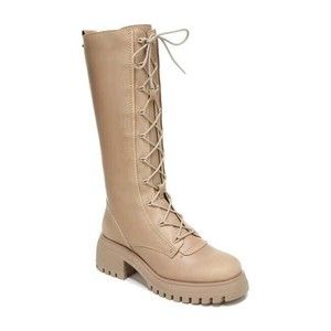 new Franco Sarto L Jasper lace up combat lug sole Taupe Boots 9 leather